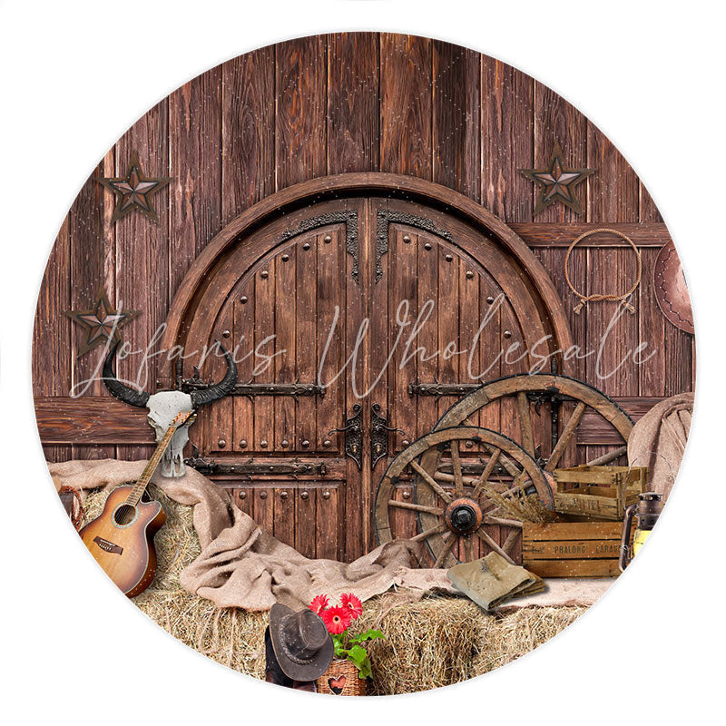 Lofaris Circle Brown Wooden And Western Cowboy Birthday Backdrop