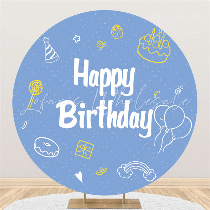 Lofaris Circle Cake Doughnut Lollipop Blue Birthday Backdrop