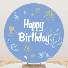 Lofaris Circle Cake Doughnut Lollipop Blue Birthday Backdrop