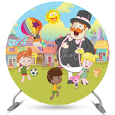 Lofaris Circle Cartoon Balloons And Kids Birthday Backdrop