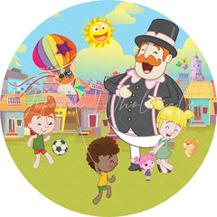 Lofaris Circle Cartoon Balloons And Kids Birthday Backdrop