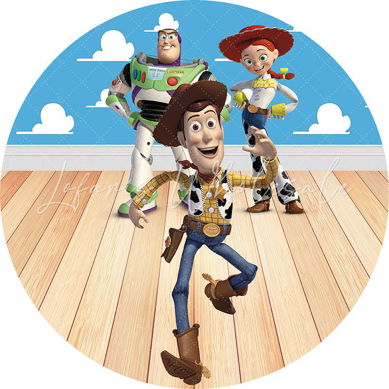 Lofaris Circle Cartoon Blue Sky Toy Happy Birthday Backdrop Kit