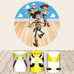 Lofaris Circle Cartoon Blue Sky Toy Happy Birthday Backdrop Kit