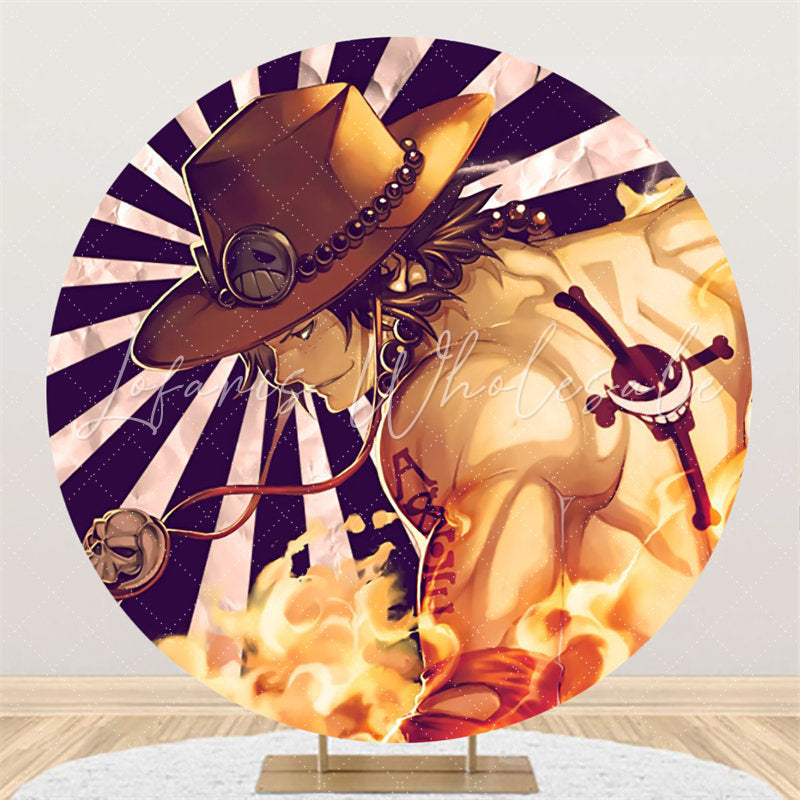 Lofaris Circle Cartoon Character Black Stripes Birthday Backdrop