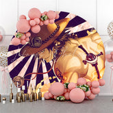 Lofaris Circle Cartoon Character Black Stripes Birthday Backdrop