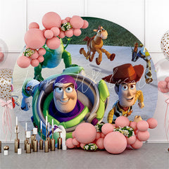 Lofaris Circle Cartoon Character Round Birthday Party Backdrop