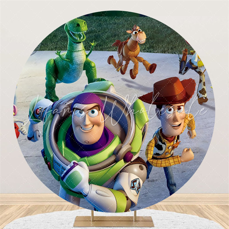 Lofaris Circle Cartoon Character Round Birthday Party Backdrop