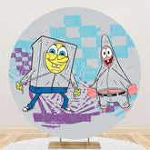 Lofaris Circle Cartoon Character Round Grey Birthday Backdrop