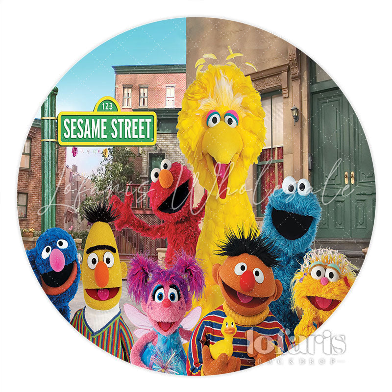 Lofaris Circle Cartoon Dolls Round Street Birthday Backdrop