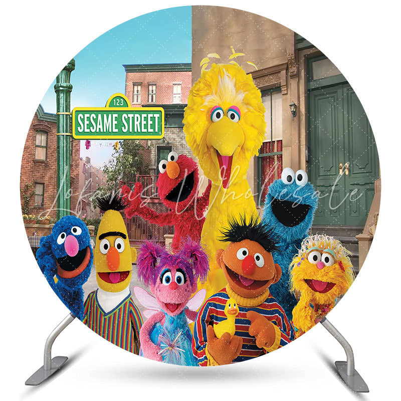 Lofaris Circle Cartoon Dolls Round Street Birthday Backdrop