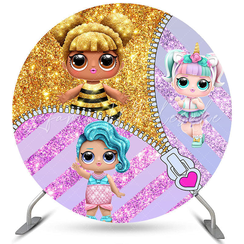 Lofaris Circle Cartoon Glitter Girls Birthday Party Backdrop