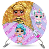 Lofaris Circle Cartoon Glitter Girls Birthday Party Backdrop