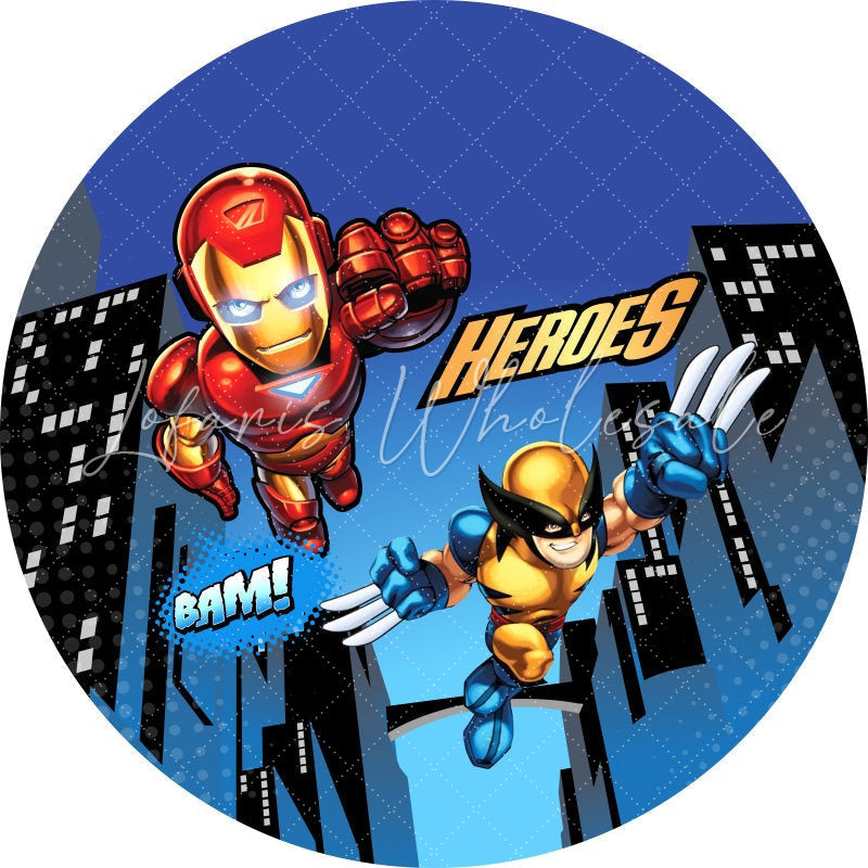 Lofaris Circle Cartoon Heros Round Birthday Backdrop For Boy