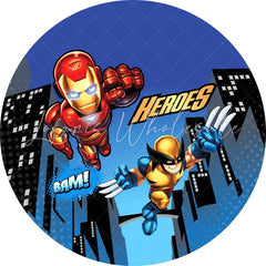 Lofaris Circle Cartoon Heros Round Birthday Backdrop For Boy