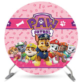 Lofaris Circle Cartoon Little Dogs Pink Happy Birthday Backdrop