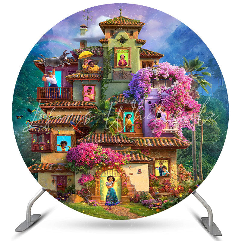 Lofaris Circle Cartoon Magic Forest House Birthday Backdrop Banner