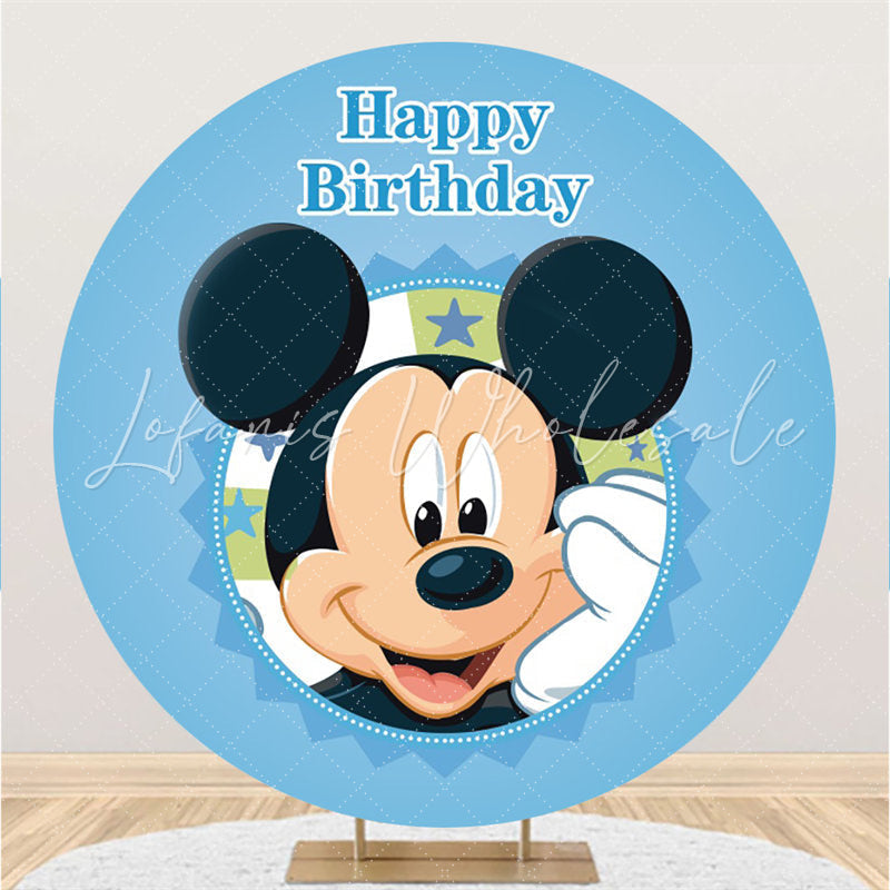 Lofaris Circle Cartoon Mouse Happy Birthday Backdrop For Boy