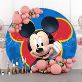 Lofaris Circle Cartoon Mouse Round Blue Birthday Backdrops