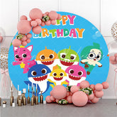 Lofaris Circle Cartoon Shark Happy Birthday Backdrop For Kids