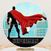 Lofaris Circle Cartoon Superman Happy Birthday Backdrop For Boy