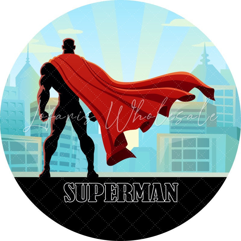 Lofaris Circle Cartoon Superman Happy Birthday Backdrop For Boy