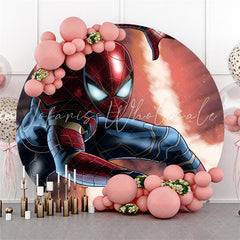 Lofaris Circle Cartoon Superman Round Boys Birthday Backdrop