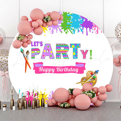 Lofaris Circle Colorful Painting Happy Birthday Backdrop
