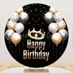 Lofaris Circle Crown And Balloons Happy Birthday Backdrop