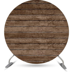 Lofaris Circle Dark Brown Retro Wood Birthday Party Backdrop