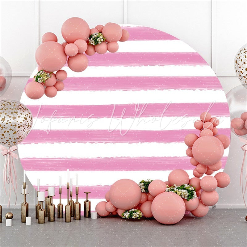 Lofaris Circle Dark Pink White Stripe Happy Birthday Backdrop