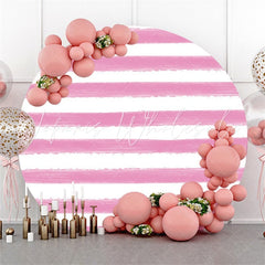 Lofaris Circle Dark Pink White Stripe Happy Birthday Backdrop