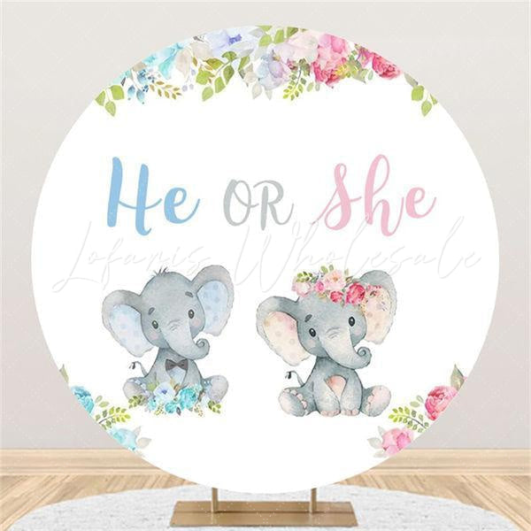 Lofaris Circle Elephant Gender Reveal Baby Shower Backdrop