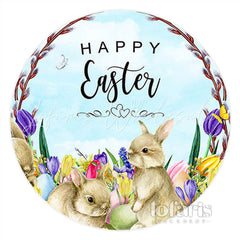 Lofaris Circle Floal Bunny Spring Sky Happy Easter Backdrop