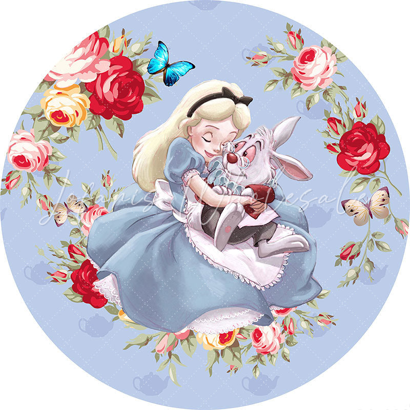 Lofaris Circle Floral And Princess Rabbit Birthday Backdrop Kit