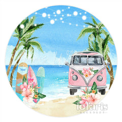 Lofaris Circle Floral Pink Bus Beach Happy Birthday Backdrop