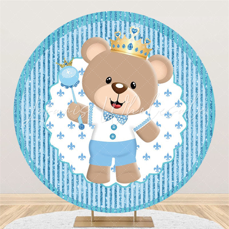 Lofaris Circle Glitter Blue Bear Baby Shower Party Backdrop