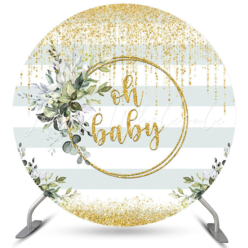 Lofaris Circle Glitter Oh Baby Green Leaves Shower Backdrop