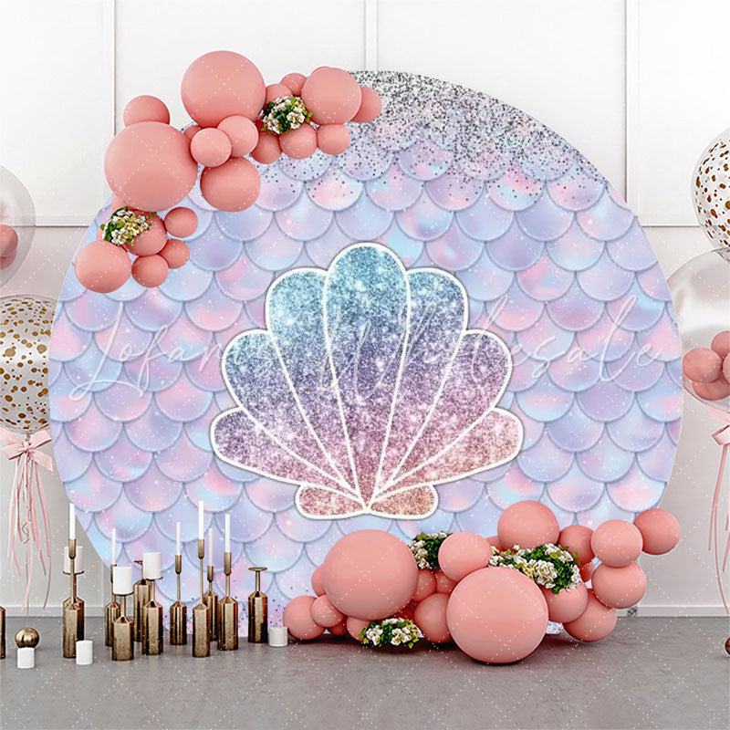 Lofaris Circle Glitter Shell Mermaid Scale Birthday Backdrop