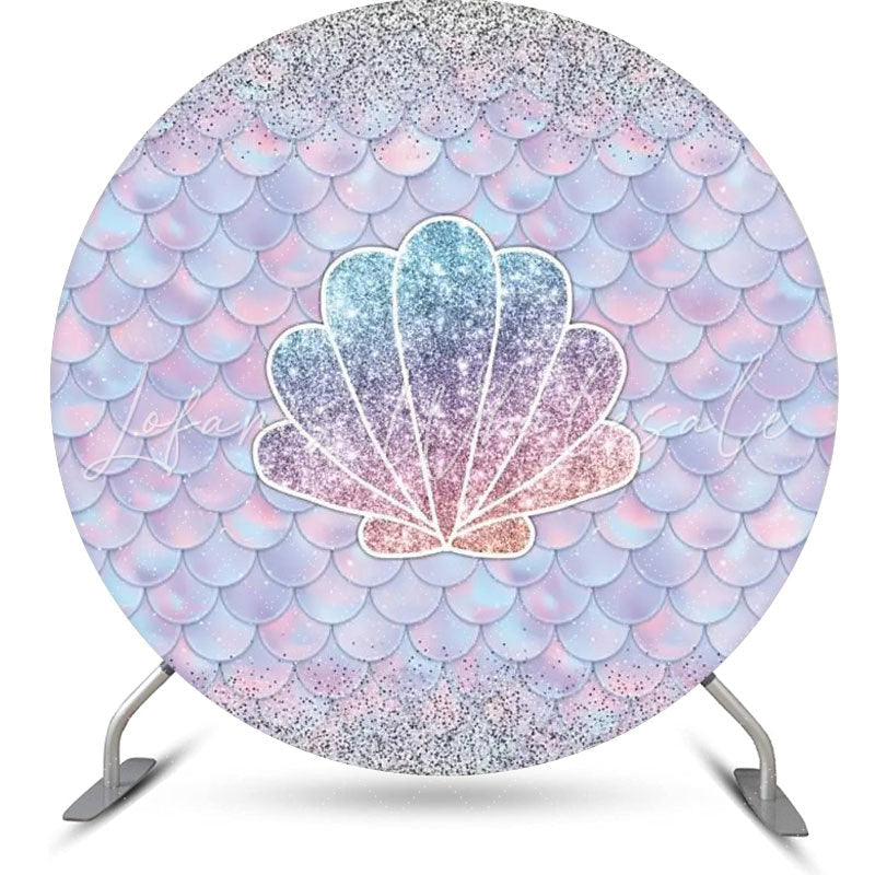 Lofaris Circle Glitter Shell Mermaid Scale Birthday Backdrop