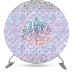 Lofaris Circle Glitter Shell Mermaid Scale Birthday Backdrop