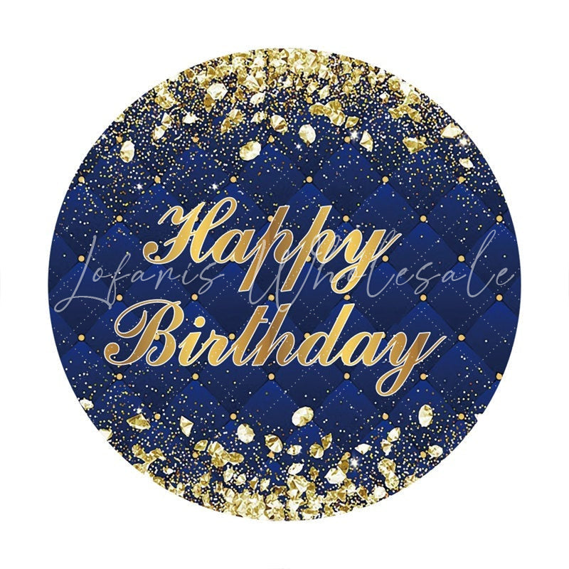 Lofaris Circle Gold And Navy Happy Birthday Backdrop For Party