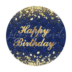 Lofaris Circle Gold And Navy Happy Birthday Backdrop For Party