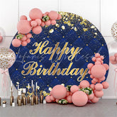 Lofaris Circle Gold And Navy Happy Birthday Backdrop For Party