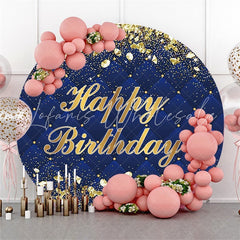 Lofaris Circle Gold And Navy Happy Birthday Backdrop For Party