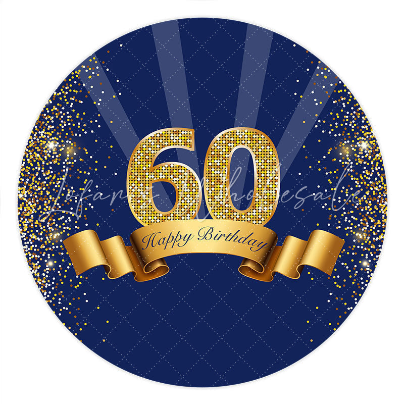 Lofaris Circle Gold Glitter Blue 60th Happy Birthday Backdrop