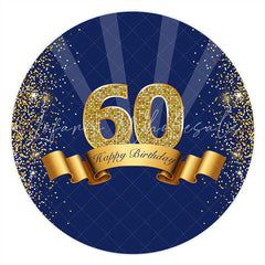 Lofaris Circle Gold Glitter Blue 60th Happy Birthday Backdrop