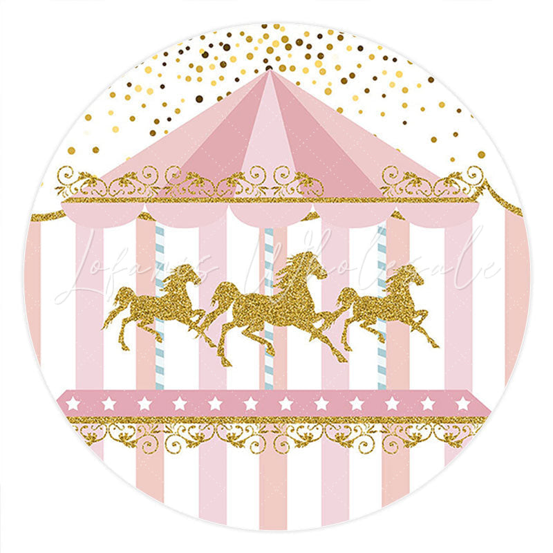 Lofaris Circle Gold Glitter Carousel Pink Birthday Backdrop