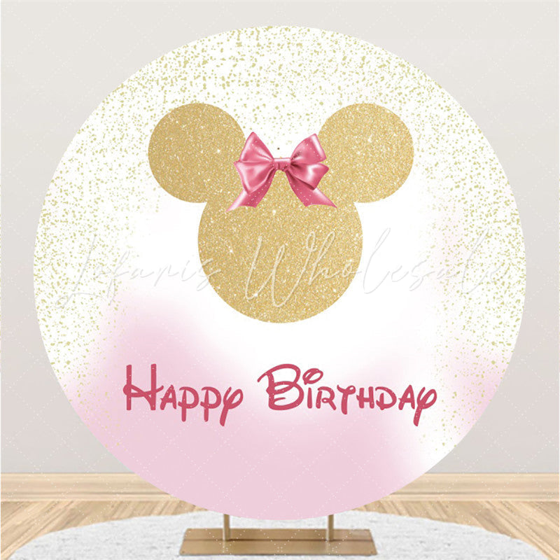 Lofaris Circle Gold Glitter Pink Bow Tie Happy Birthday Backdrop