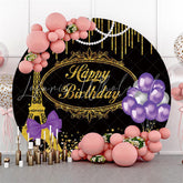 Lofaris Circle Golden Paris Tower Balloon Birthday Backdrop