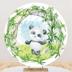 Lofaris Circle Green Bamboo And Panda Round Baby Shower Backdrop